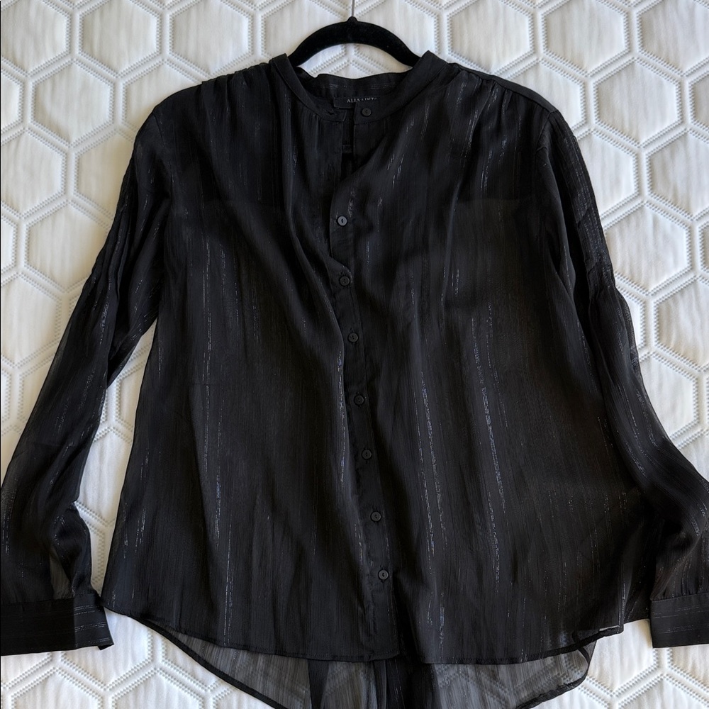 All Saints Black Sheer Button-Up Blouse